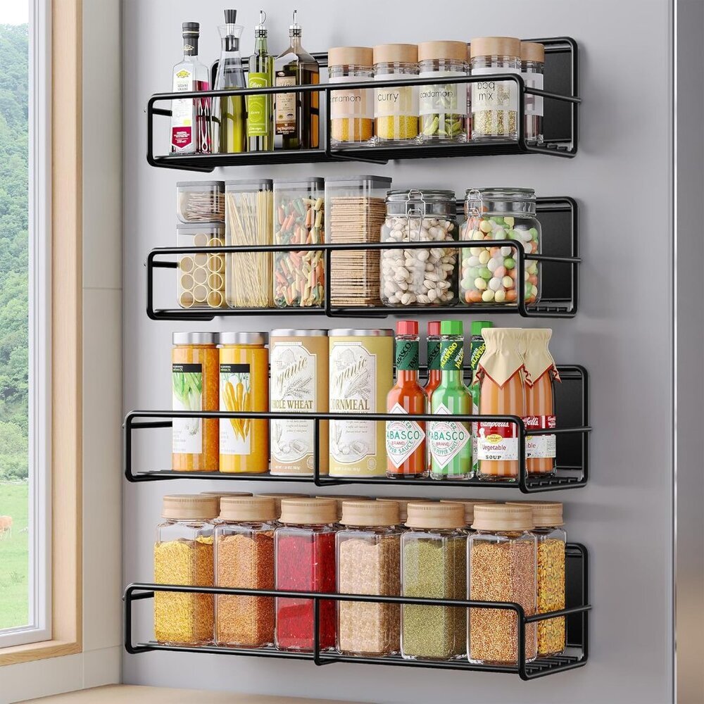 4 Pack Magnetic Spice Rack for Refrigerator, Magnetic Shelf Fridge Organizer for